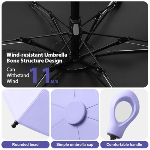 PALAY® UPF 50+ Sun Umbrella Travel Black Coated Liner Fiberglass Ribs Design Fashion Folding Lightweight with Rubberized Loop Handle Purple 3PCS PALAY® UPF 50+ Sun Umbrella Travel Black Coated Liner Fiberglass Ribs Design Fashion Folding Lightweight with Rubberized Loop Handle Purple 3PCS